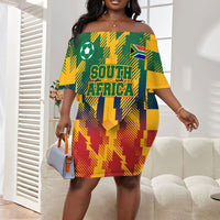 Personalized South Africa Football Off Shoulder Short Dress South African Flag Inspiration - Soccer Graphic Bold Color Blocks
