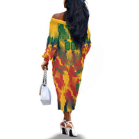 Personalized South Africa Football Off The Shoulder Long Sleeve Dress South African Flag Inspiration - Soccer Graphic Bold Color Blocks