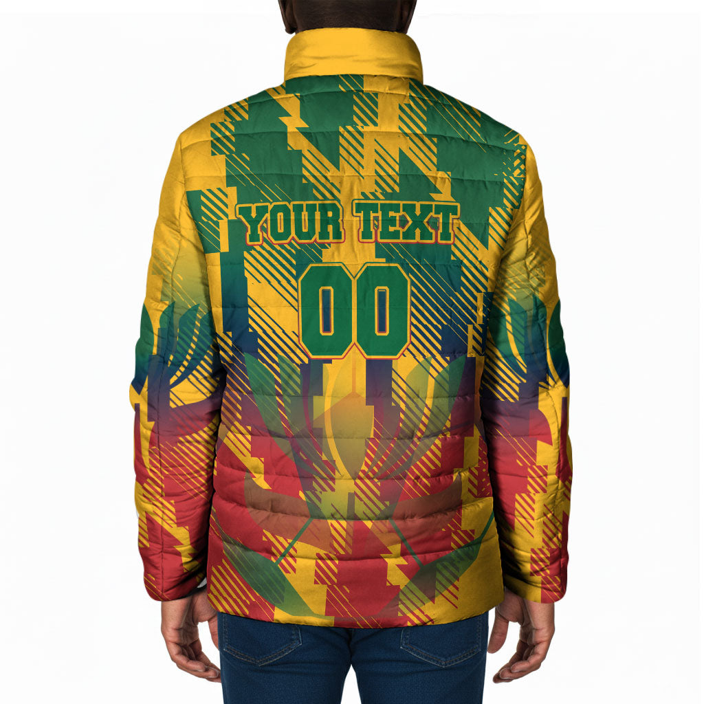 Personalized South Africa Football Padded Jacket South African Flag Inspiration - Soccer Graphic Bold Color Blocks