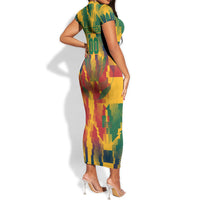 Personalized South Africa Football Short Sleeve Bodycon Dress South African Flag Inspiration - Soccer Graphic Bold Color Blocks