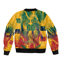 Personalized South Africa Football Sleeve Zip Bomber Jacket South African Flag Inspiration - Soccer Graphic Bold Color Blocks