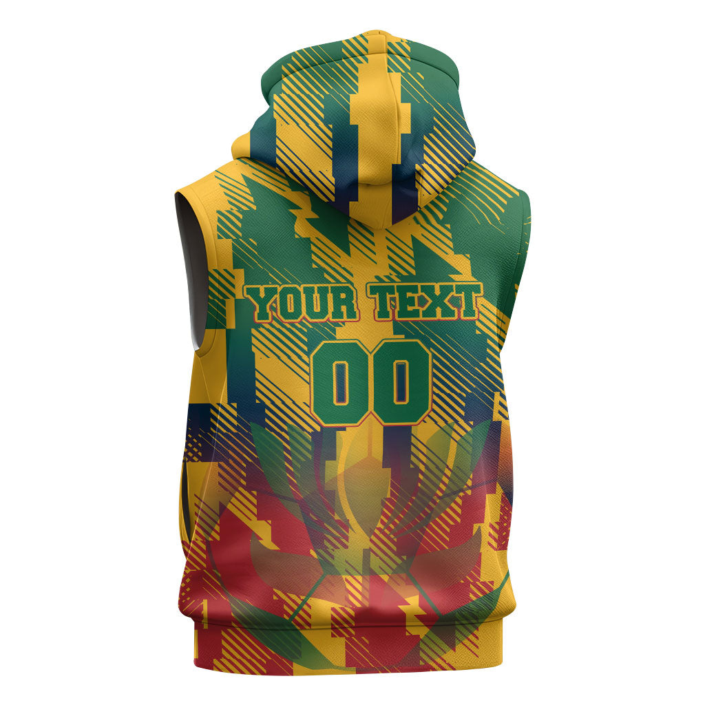 Personalized South Africa Football Sleeveless Hoodie South African Flag Inspiration - Soccer Graphic Bold Color Blocks