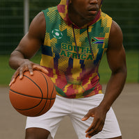 Personalized South Africa Football Sleeveless Hoodie South African Flag Inspiration - Soccer Graphic Bold Color Blocks