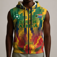 Personalized South Africa Football Sleeveless Zip Hoodie South African Flag Inspiration - Soccer Graphic Bold Color Blocks