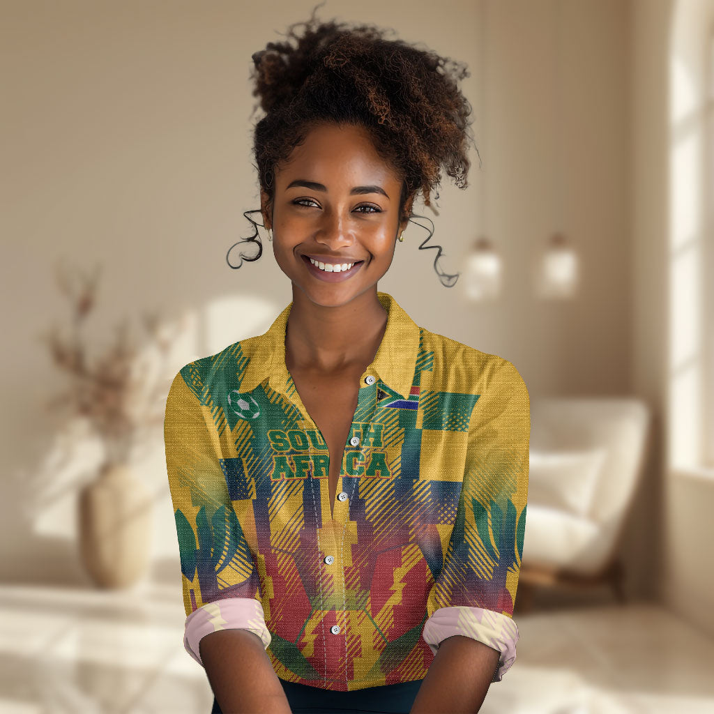 Personalized South Africa Football Women Casual Shirt South African Flag Inspiration - Soccer Graphic Bold Color Blocks