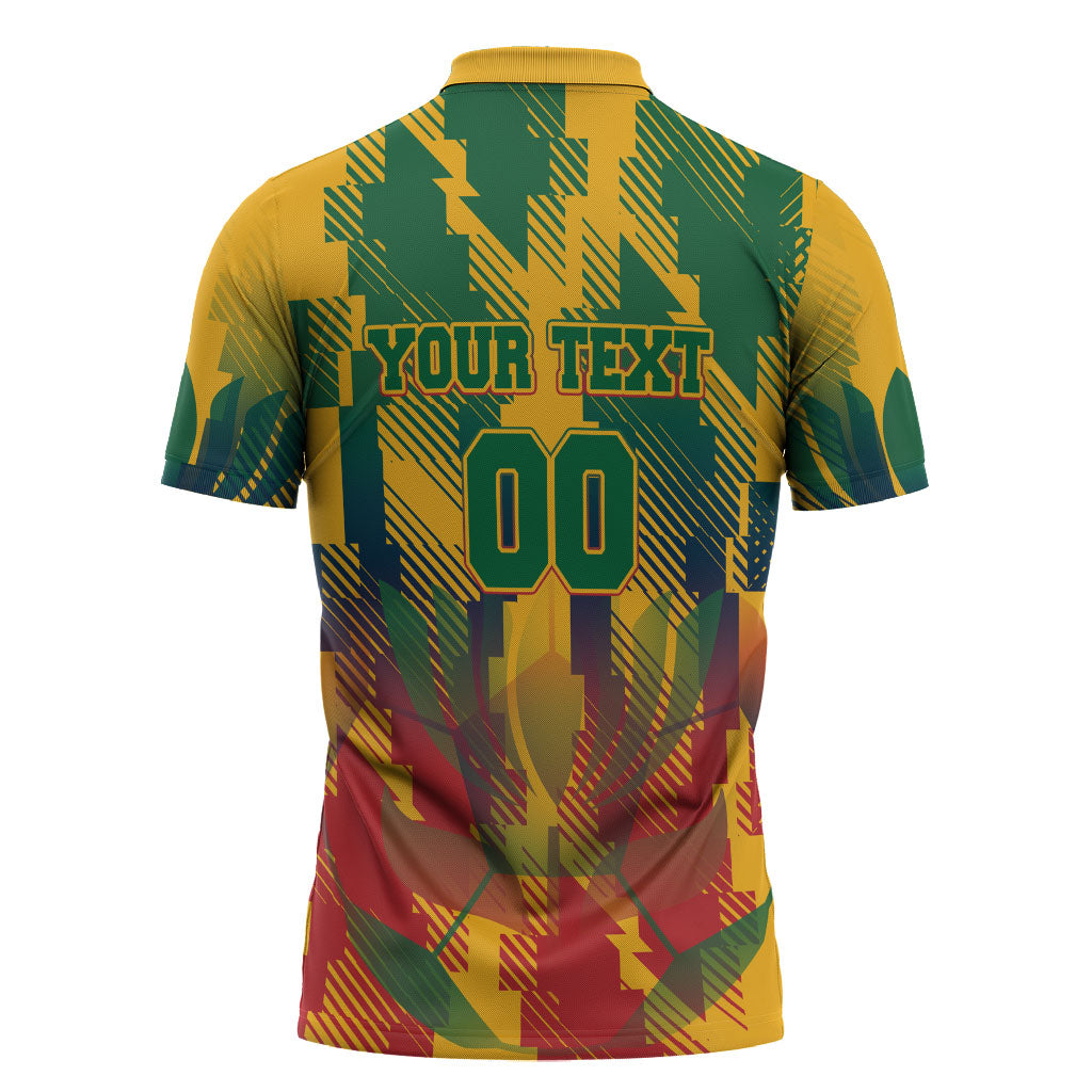 Personalized South Africa Football Zipper Polo Shirt South African Flag Inspiration - Soccer Graphic Bold Color Blocks