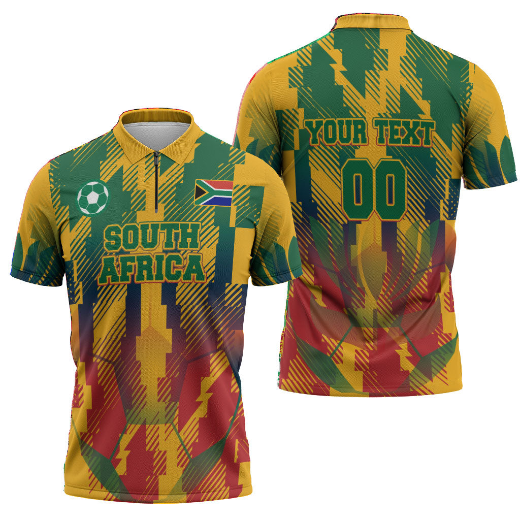 Personalized South Africa Football Zipper Polo Shirt South African Flag Inspiration - Soccer Graphic Bold Color Blocks