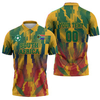 Personalized South Africa Football Zipper Polo Shirt South African Flag Inspiration - Soccer Graphic Bold Color Blocks