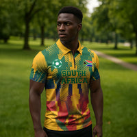 Personalized South Africa Football Zipper Polo Shirt South African Flag Inspiration - Soccer Graphic Bold Color Blocks