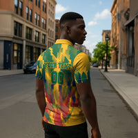 Personalized South Africa Football Zipper Polo Shirt South African Flag Inspiration - Soccer Graphic Bold Color Blocks