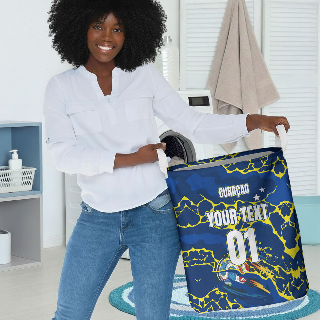 Personalized Curacao Football Laundry Basket Caribbean Splash Paint Soccer Graphic
