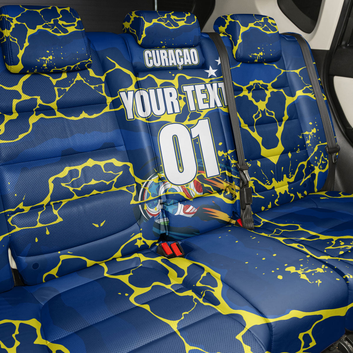 Personalized Curacao Football Back Car Seat Cover Caribbean Splash Paint Soccer Graphic