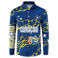 Personalized Curacao Football Button Sweatshirt Caribbean Splash Paint Soccer Graphic