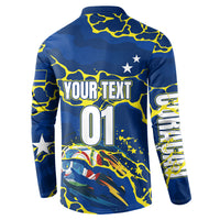 Personalized Curacao Football Button Sweatshirt Caribbean Splash Paint Soccer Graphic