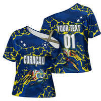 Personalized Curacao Football Cross Shoulder Shirt Caribbean Splash Paint Soccer Graphic
