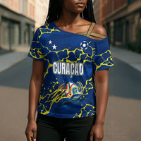 Personalized Curacao Football Cross Shoulder Shirt Caribbean Splash Paint Soccer Graphic
