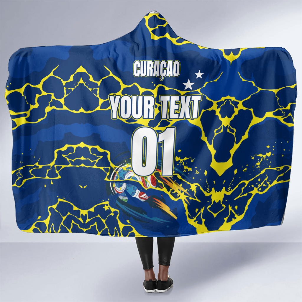 Personalized Curacao Football Hooded Blanket Caribbean Splash Paint Soccer Graphic