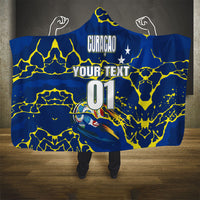 Personalized Curacao Football Hooded Blanket Caribbean Splash Paint Soccer Graphic
