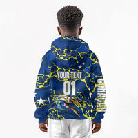 Personalized Curacao Football Kid Hoodie Caribbean Splash Paint Soccer Graphic