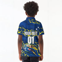 Personalized Curacao Football Kid Polo Shirt Caribbean Splash Paint Soccer Graphic
