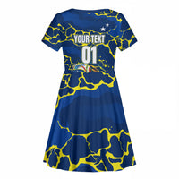 Personalized Curacao Football Kid Short Sleeve Dress Caribbean Splash Paint Soccer Graphic
