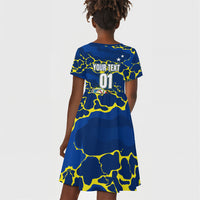Personalized Curacao Football Kid Short Sleeve Dress Caribbean Splash Paint Soccer Graphic