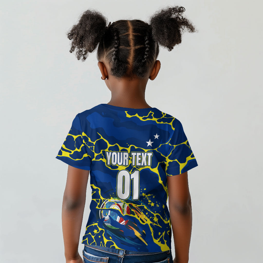 Personalized Curacao Football Kid T shirt Caribbean Splash Paint Soccer Graphic