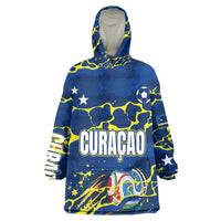 Personalized Curacao Football Kid Wearable Blanket Hoodie Caribbean Splash Paint Soccer Graphic