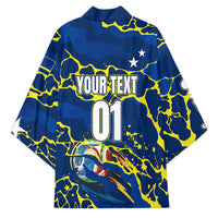 Personalized Curacao Football Kimono Caribbean Splash Paint Soccer Graphic