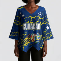 Personalized Curacao Football Kimono Sleeve Blouse Caribbean Splash Paint Soccer Graphic