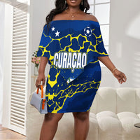 Personalized Curacao Football Off Shoulder Short Dress Caribbean Splash Paint Soccer Graphic