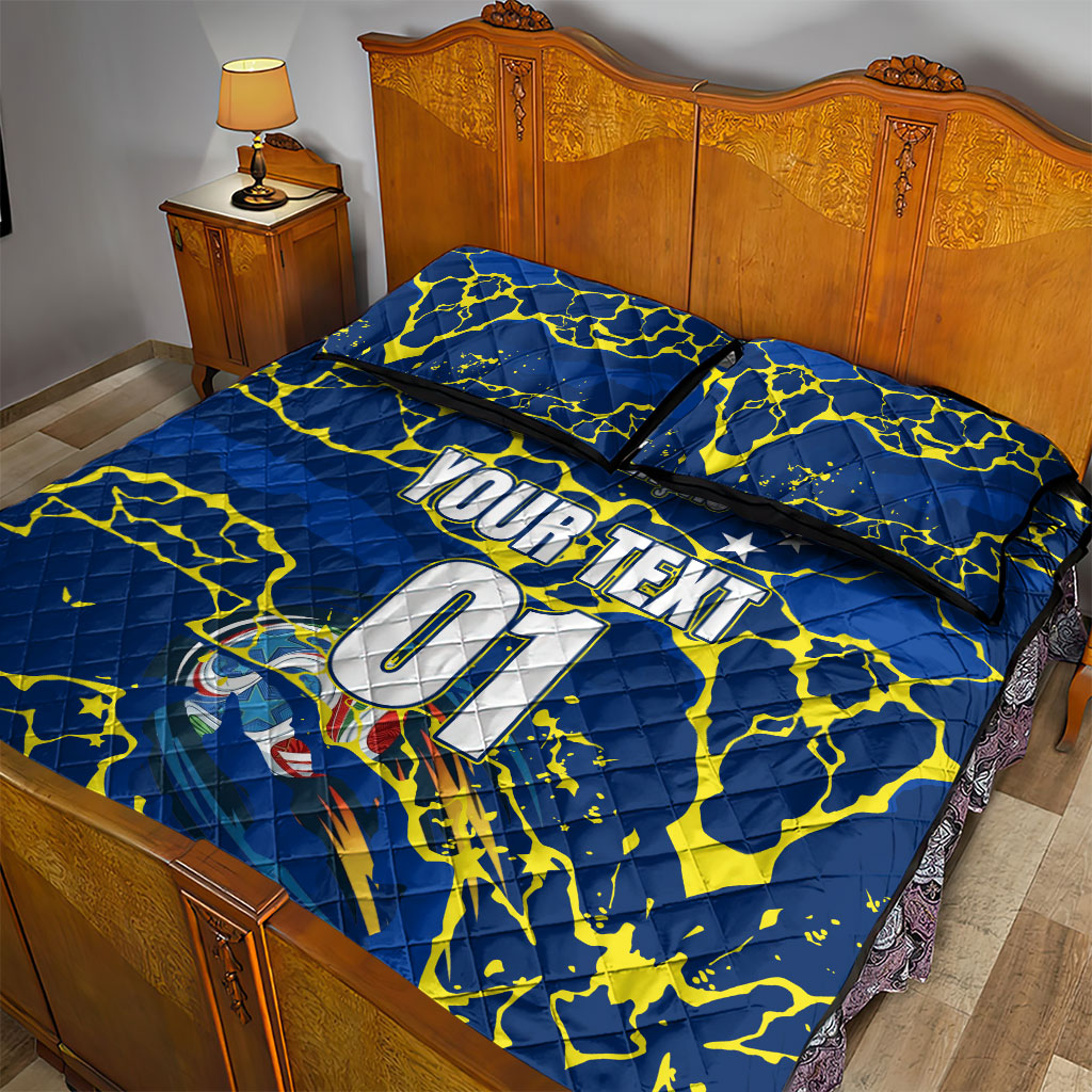 Personalized Curacao Football Quilt Bed Set Caribbean Splash Paint Soccer Graphic