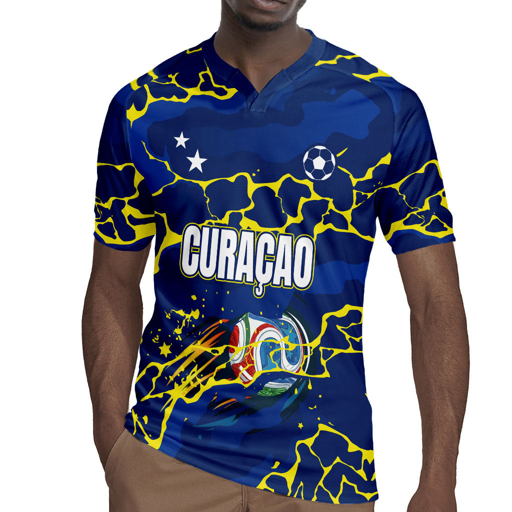 Personalized Curacao Football Rugby Jersey Caribbean Splash Paint Soccer Graphic