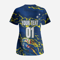 Personalized Curacao Football Scrub Top Caribbean Splash Paint Soccer Graphic