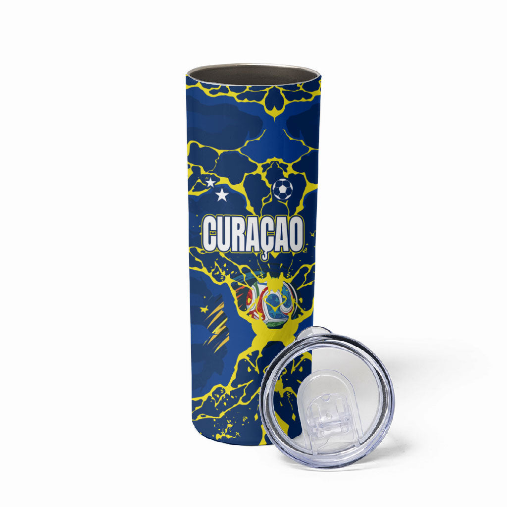Personalized Curacao Football Skinny Tumbler Caribbean Splash Paint Soccer Graphic