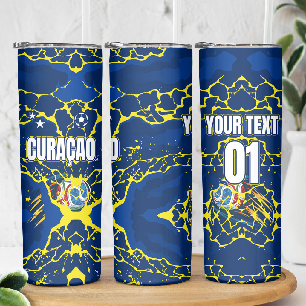 Personalized Curacao Football Skinny Tumbler Caribbean Splash Paint Soccer Graphic