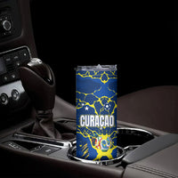 Personalized Curacao Football Skinny Tumbler Caribbean Splash Paint Soccer Graphic