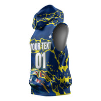 Personalized Curacao Football Sleeveless Hoodie Caribbean Splash Paint Soccer Graphic