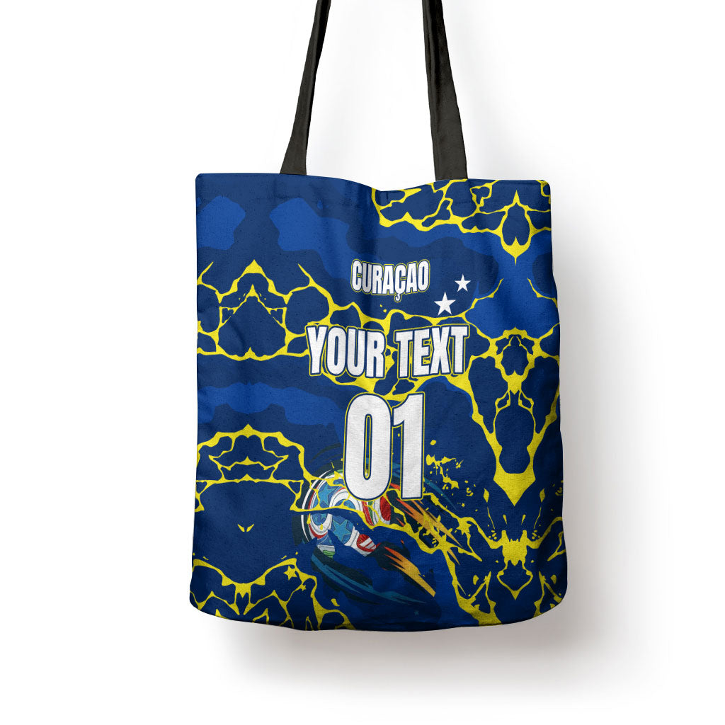 Personalized Curacao Football Tote Bag Caribbean Splash Paint Soccer Graphic