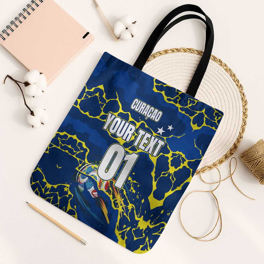 Personalized Curacao Football Tote Bag Caribbean Splash Paint Soccer Graphic
