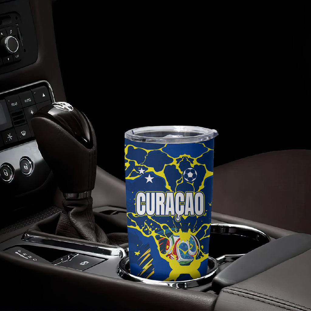 Personalized Curacao Football Tumbler Cup Caribbean Splash Paint Soccer Graphic
