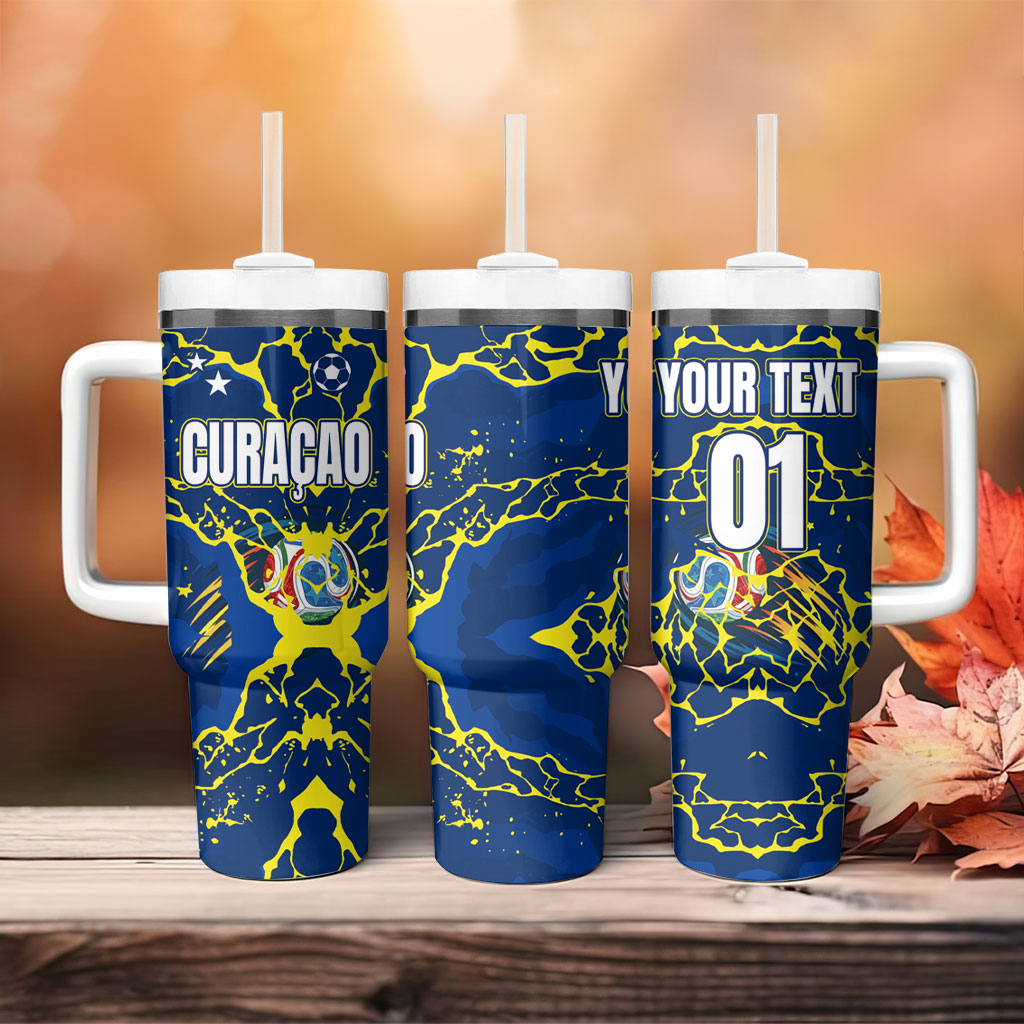 Personalized Curacao Football Tumbler With Handle Caribbean Splash Paint Soccer Graphic