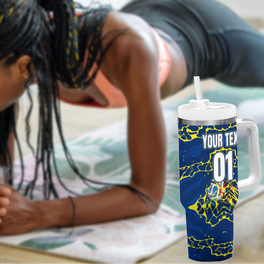Personalized Curacao Football Tumbler With Handle Caribbean Splash Paint Soccer Graphic