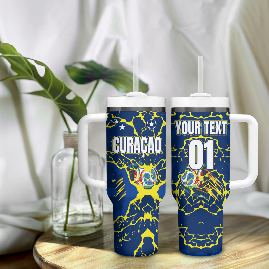 Personalized Curacao Football Tumbler With Handle Caribbean Splash Paint Soccer Graphic