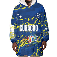 Personalized Curacao Football Wearable Blanket Hoodie Caribbean Splash Paint Soccer Graphic
