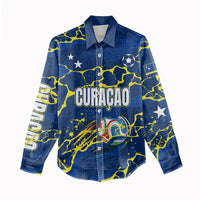 Personalized Curacao Football Women Casual Shirt Caribbean Splash Paint Soccer Graphic