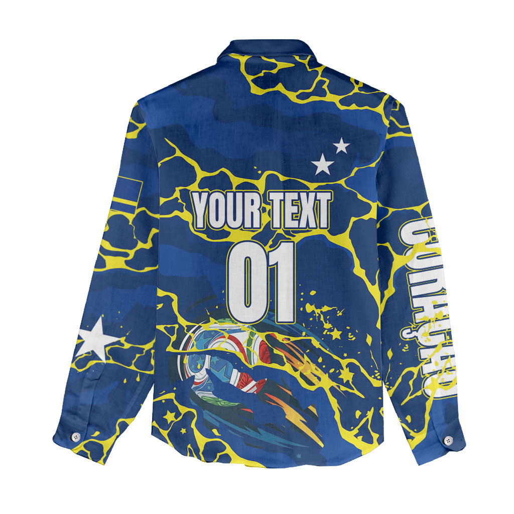 Personalized Curacao Football Women Casual Shirt Caribbean Splash Paint Soccer Graphic