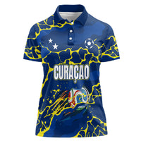 Personalized Curacao Football Women Polo Shirt Caribbean Splash Paint Soccer Graphic
