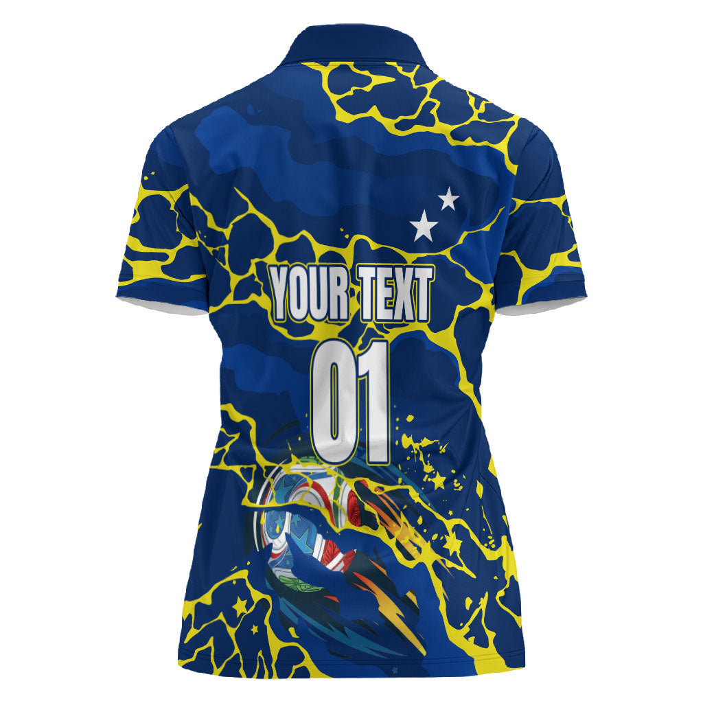 Personalized Curacao Football Women Polo Shirt Caribbean Splash Paint Soccer Graphic