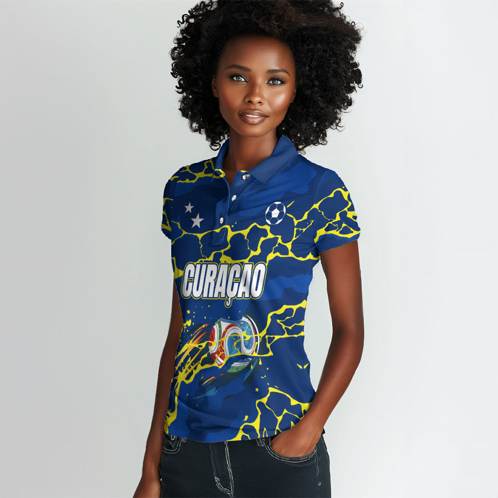 Personalized Curacao Football Women Polo Shirt Caribbean Splash Paint Soccer Graphic